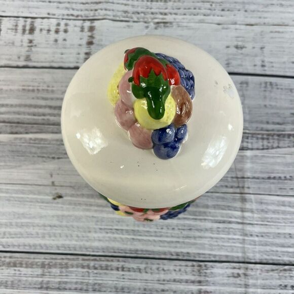 Vintage Cardia Kitchen Canister w/ Lid Fruit Kitchen Grapes Lemons Strawberries - Picture 3 of 11